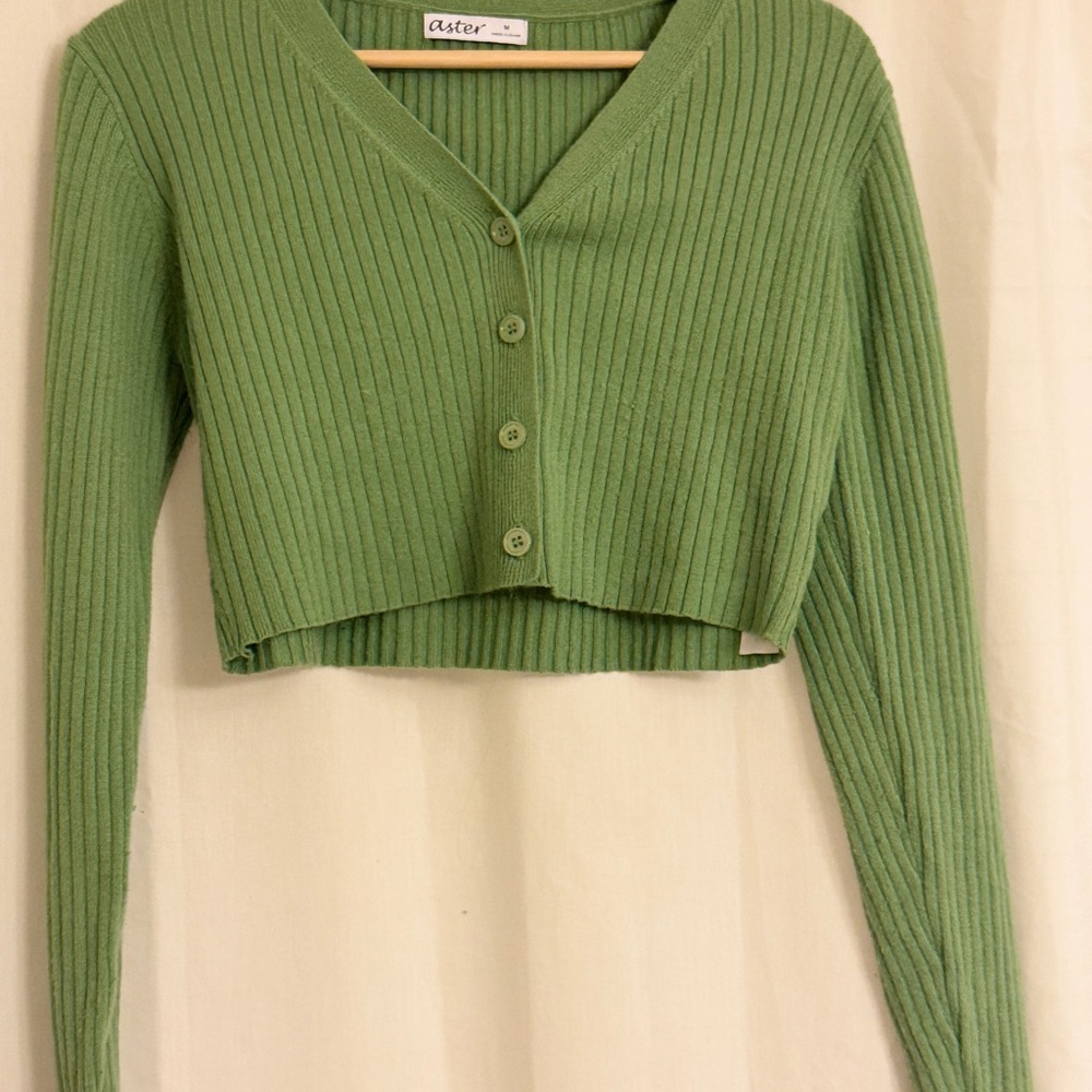 Aster Green Ribbed Cardigan